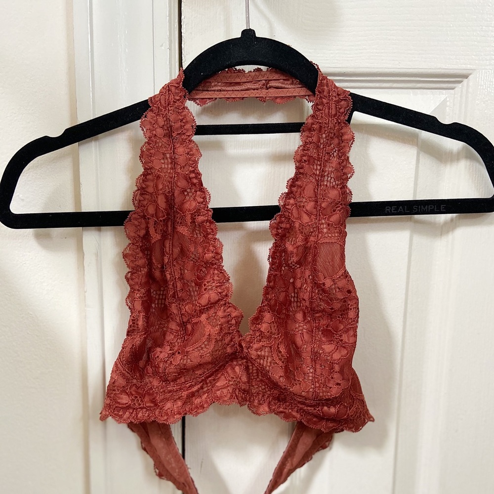 Orange Free People halter low-back lace bralette